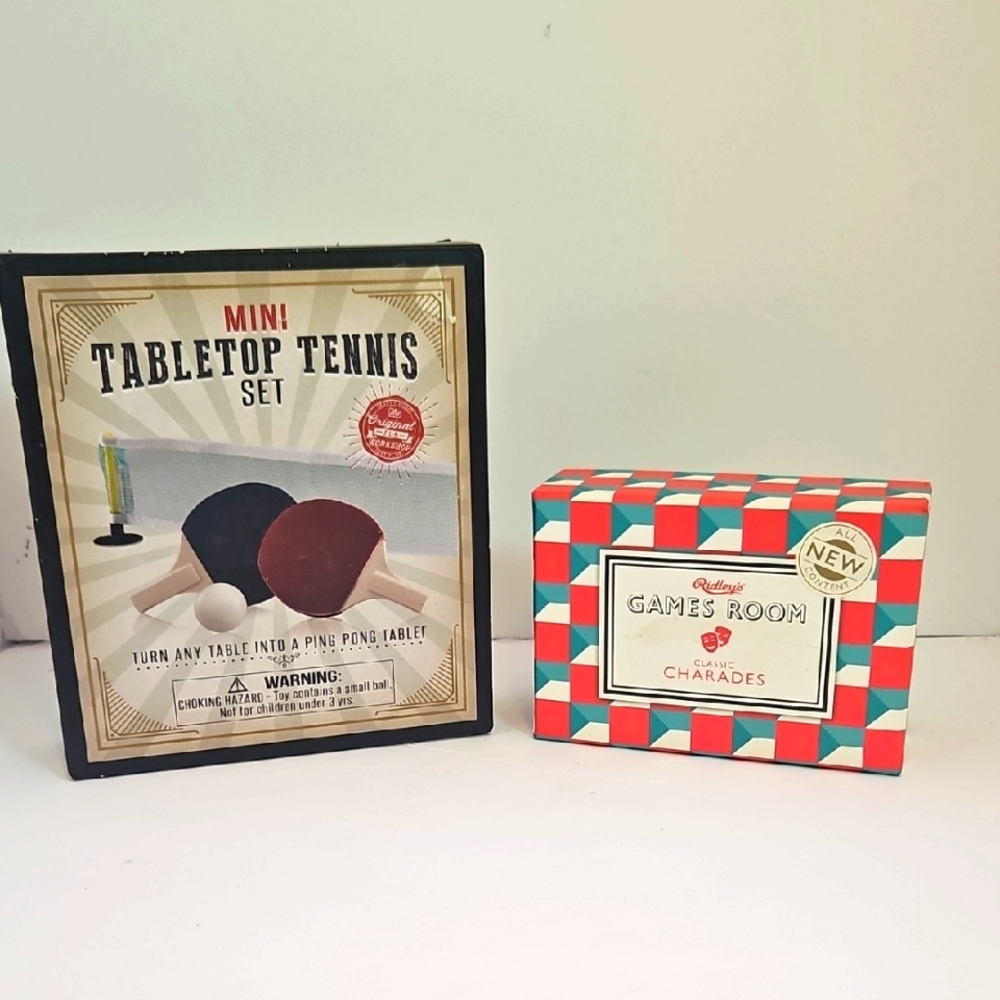Mini Tabletop Tennis Set and Charades Game Room Set